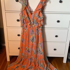Brand New with Tags Lauren Conrad Floral V-neck Midi Dress , orange, medium